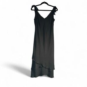 Vintage 90s LBD Women's Size Large Evan Picone Black Chiffon Bow Ruffle Classic